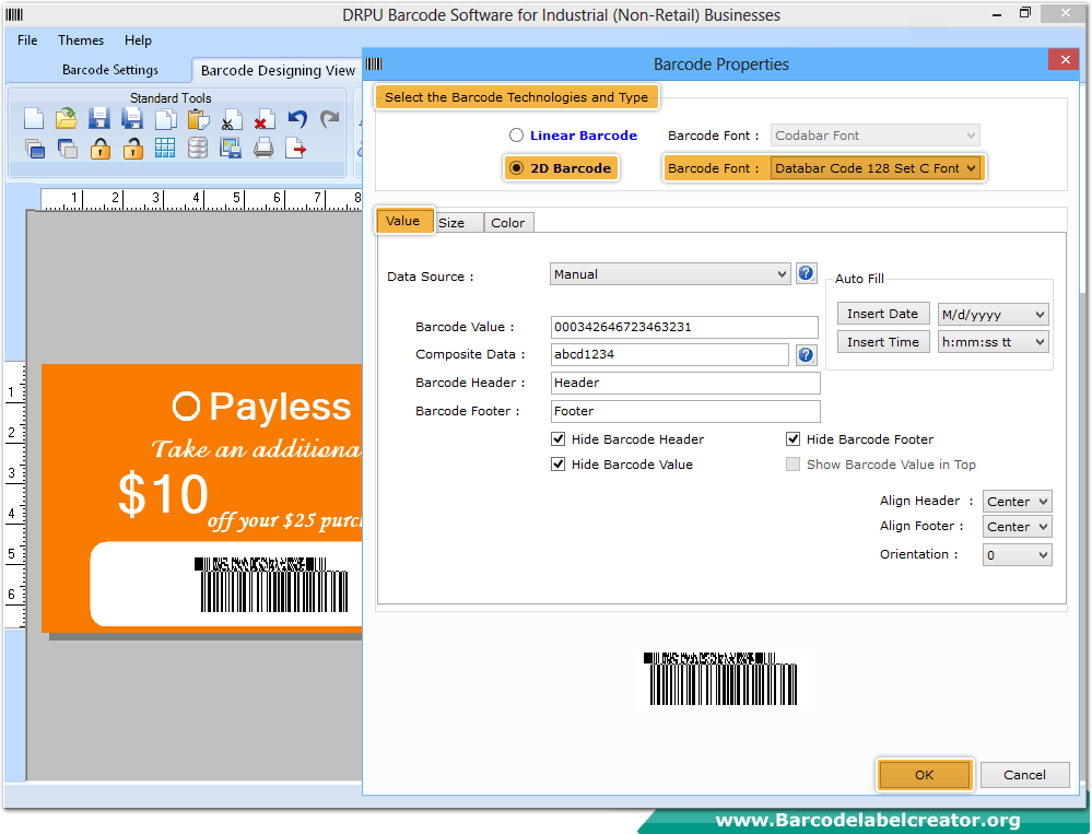 Barcode Properties industrial barcode screenshot