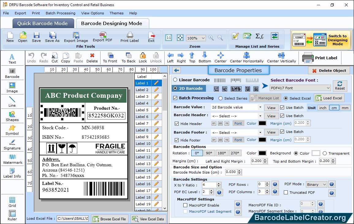 retail barcode screenshot