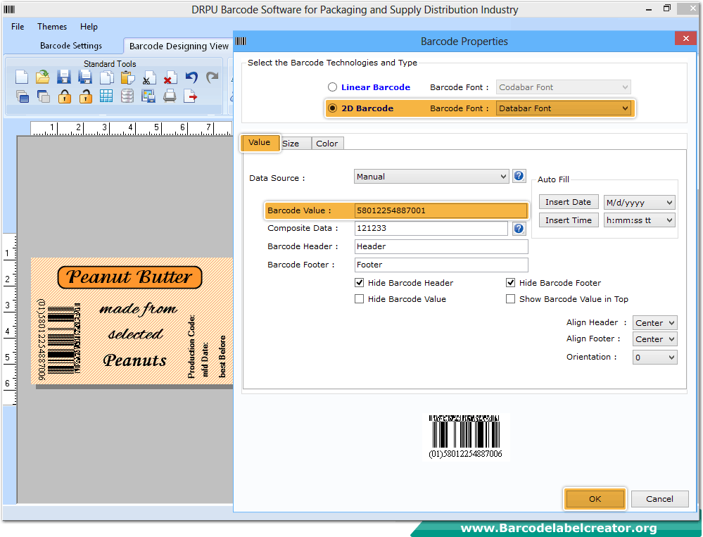 Barcode Designing View packging barcode screenshot