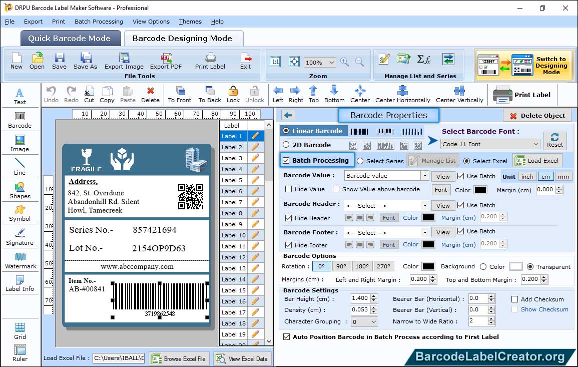 professional barcode screenshot