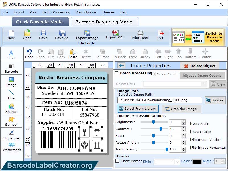 Industrial Barcode Software screen shot