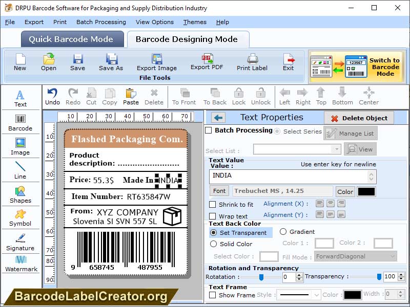 Bar code Creator screen shot