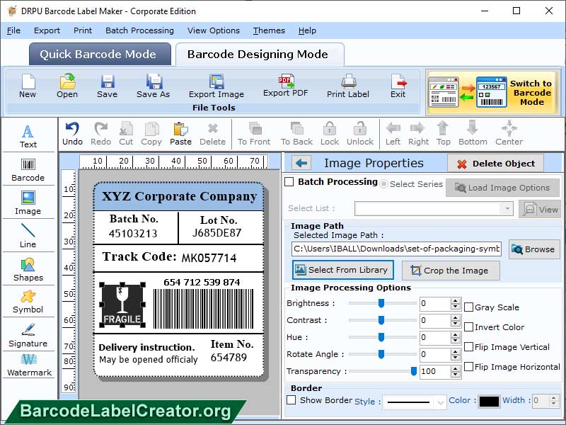 Screenshot of Mac Barcode Label