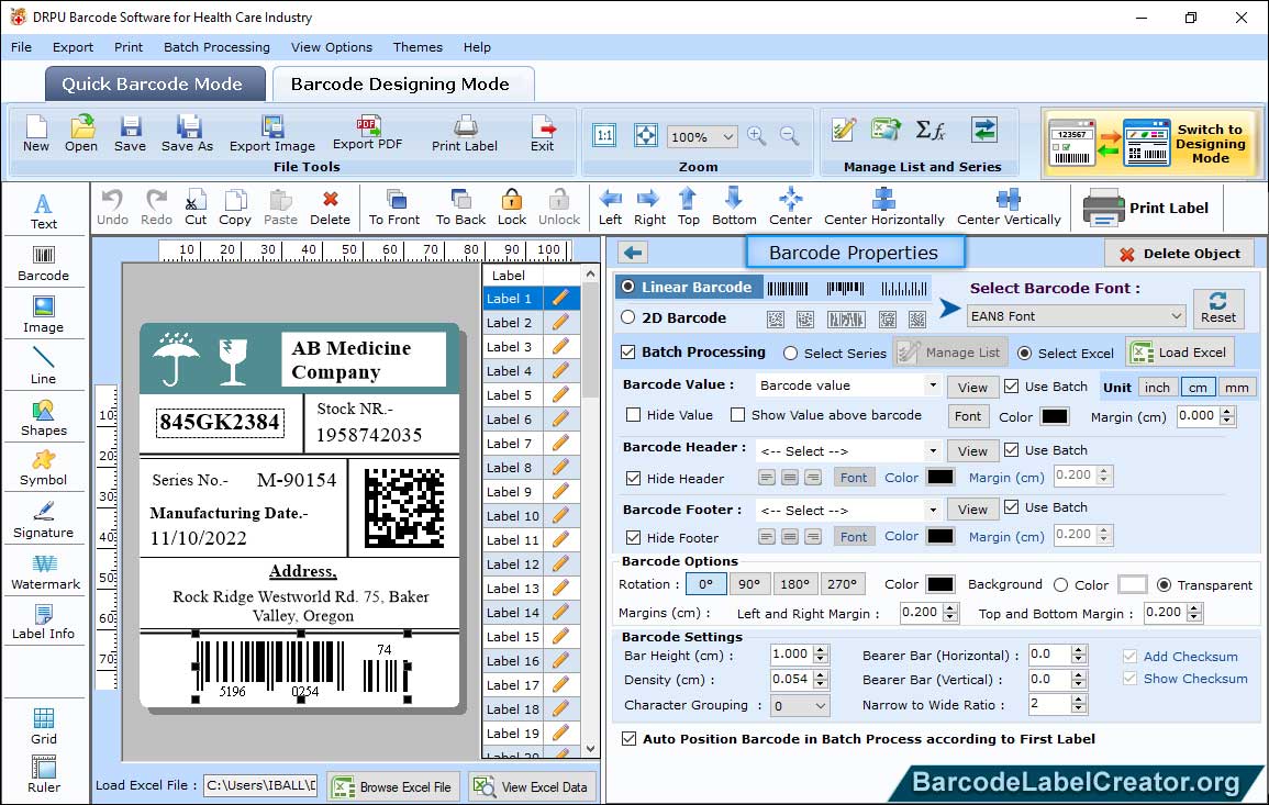 healthcare barcode screenshot