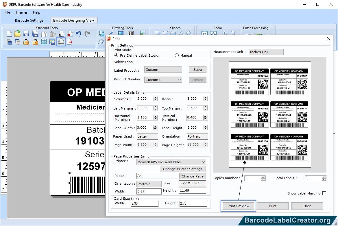 Screenshots of Barcode Creator for Healthcare Industry to design