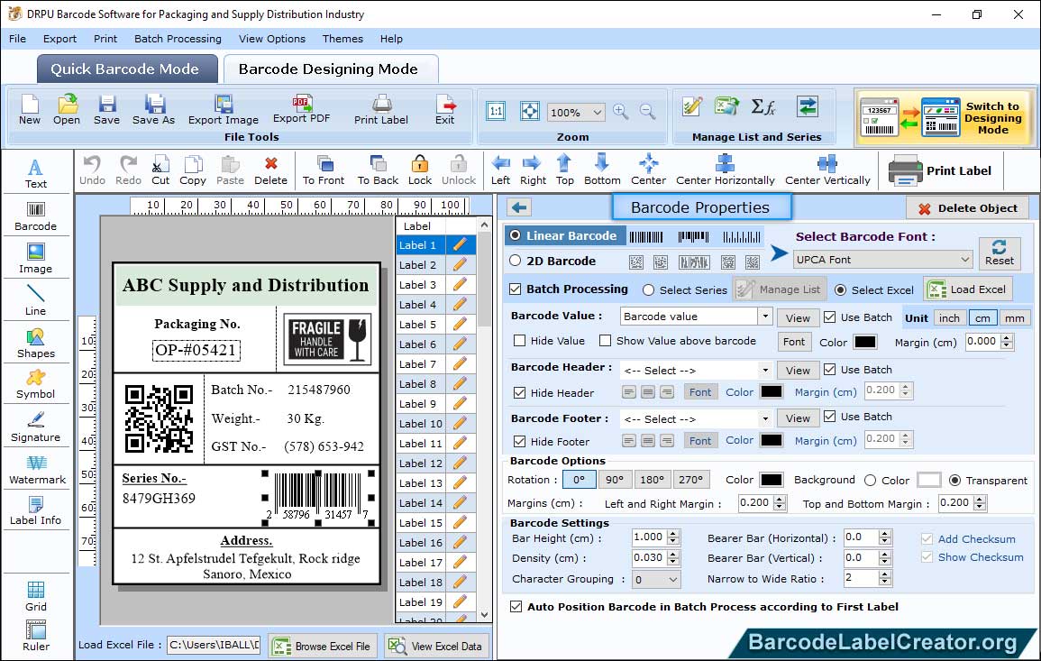 packaging Barcode Properties