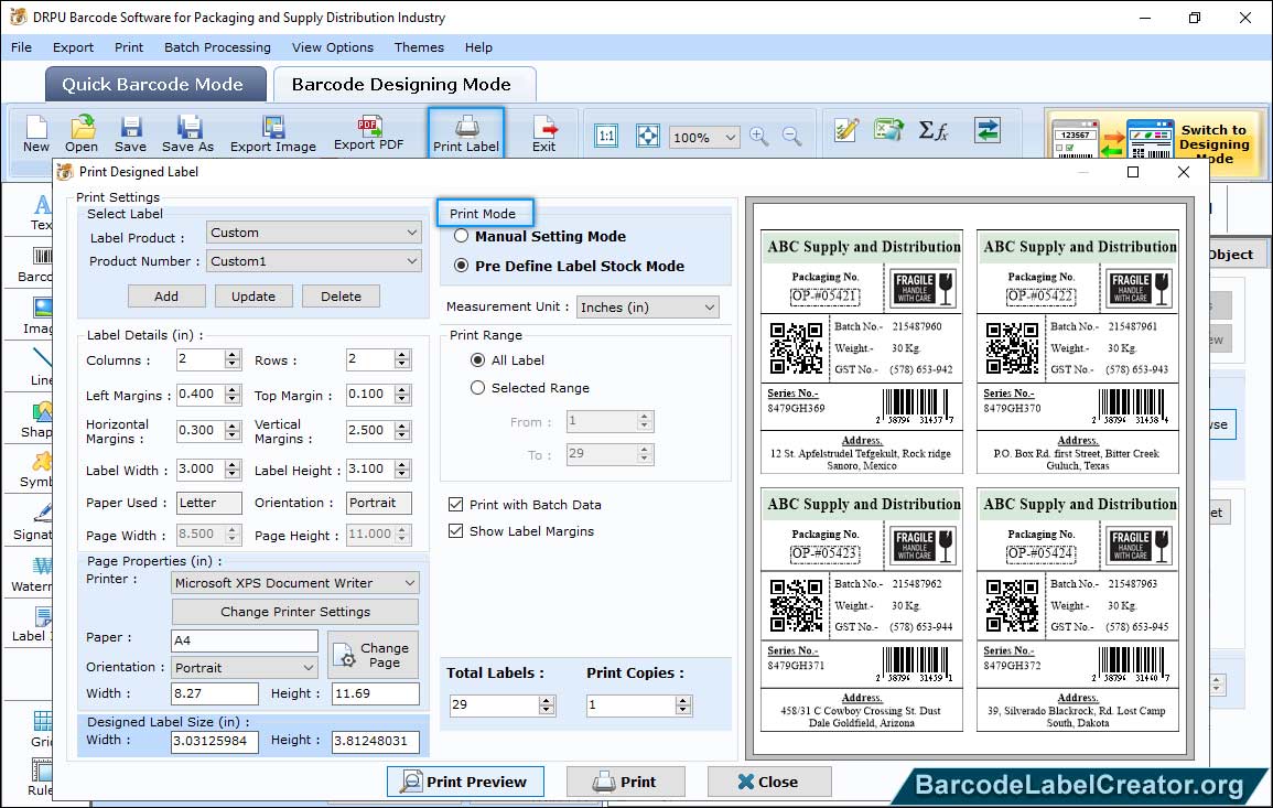 packaging Print Barcode Labels