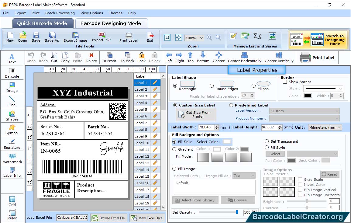 Select Label Shape