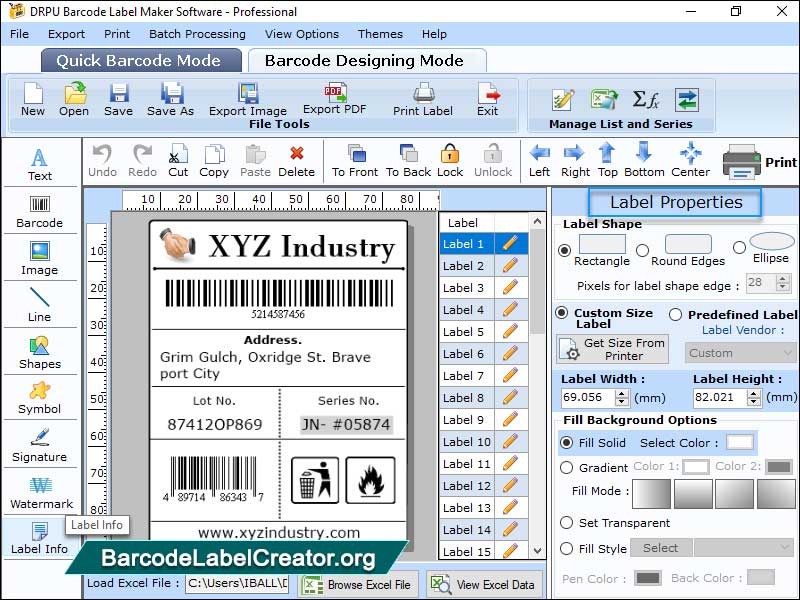 Screenshot of Barcode Label Creator Software