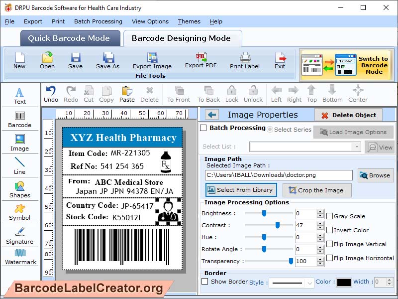 Screenshot of Medical Barcode Creator