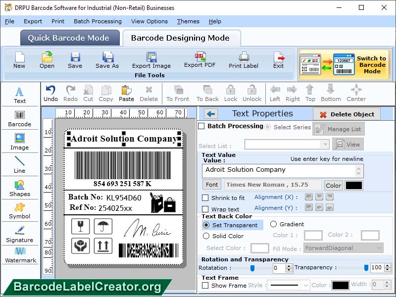 Screenshot of Warehousing Barcode Labels Maker