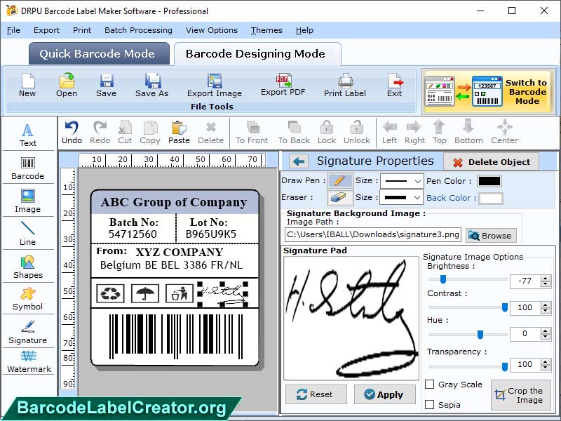 Screenshot of Create Barcode Labels