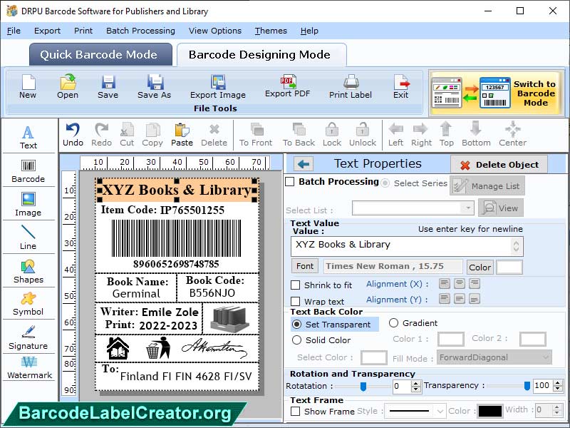 Screenshot of Library Barcode Generator Software 8.4.1.2