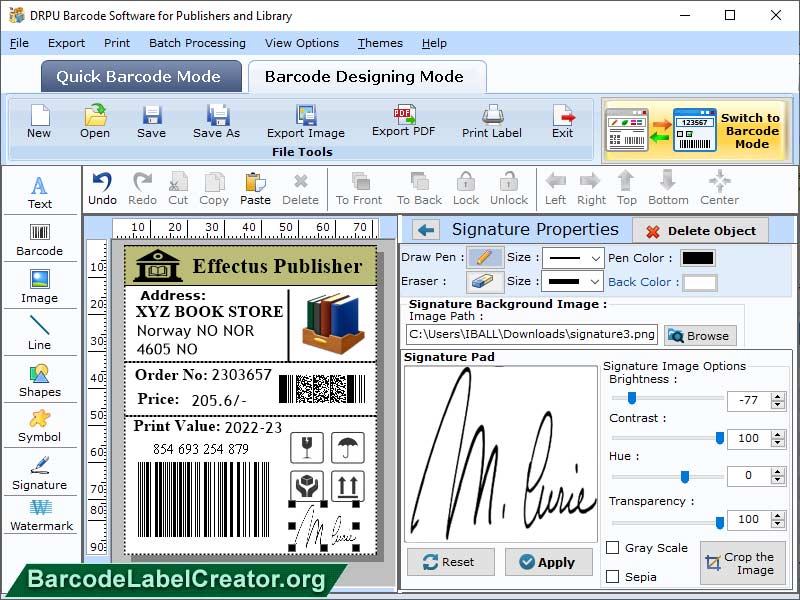 Screenshot of Library Barcode Labels Creator
