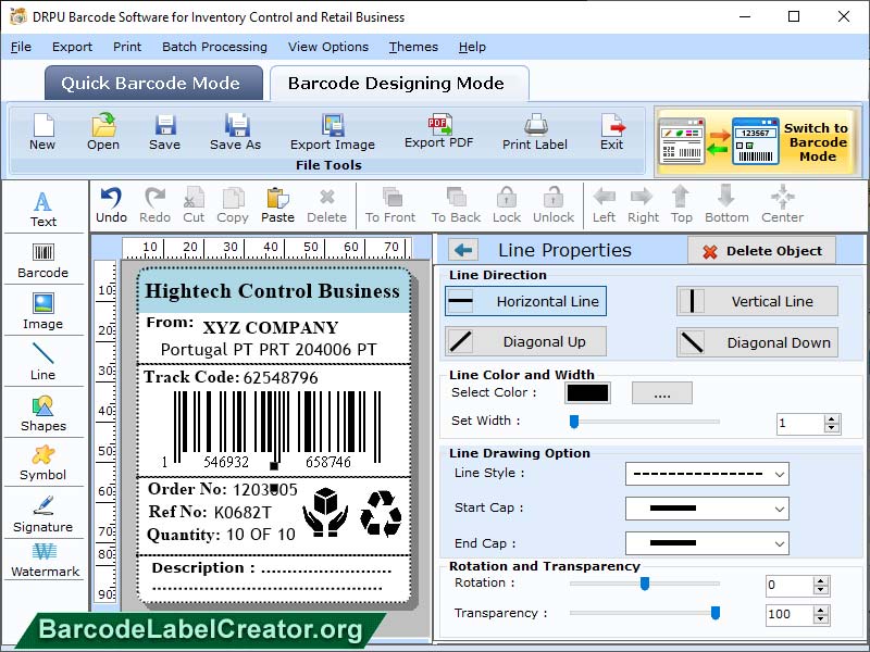 Screenshot of Retail Business Barcode Label