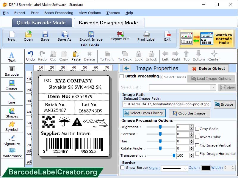 Screenshot of Standard Barcode Labels Software