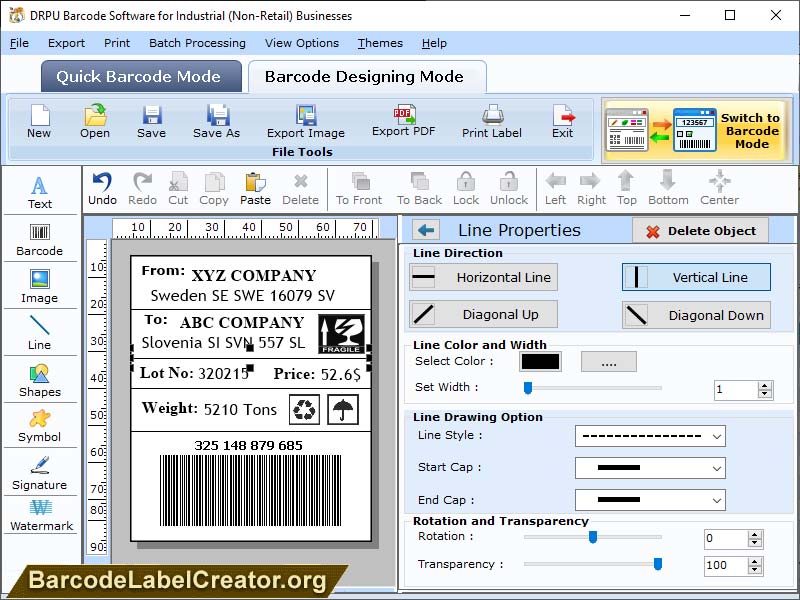 Screenshot of Industrial Barcode Creator Tool