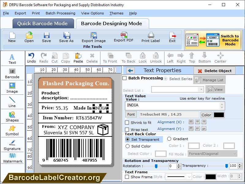 Screenshot of Barcode Creator for Packaging Industry 9.5.2.6